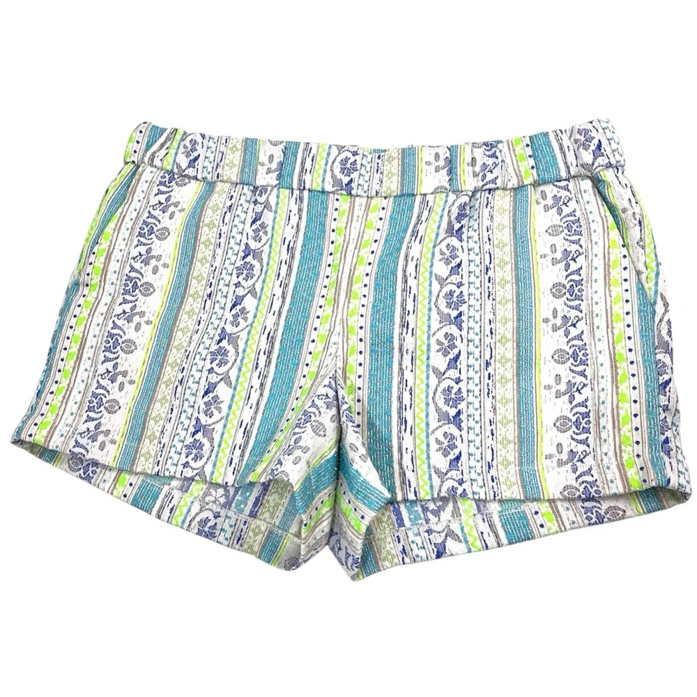 Kut From The Kloth Womens 14 Boho Shorts Blue Green Stripe Print Mid Rise